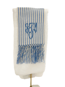 Embroidered Melograno Italian Hand Towel -Blue Stripe
