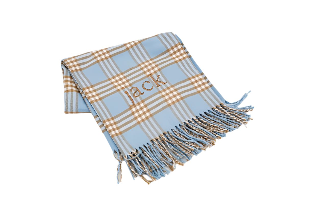 Plaid Receiving Blanket (blue with monogram)