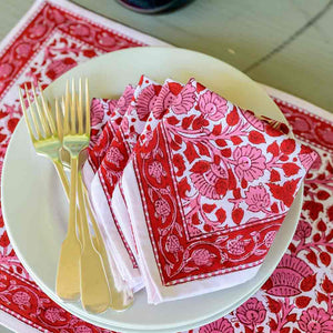 Crimson Blossom Napkin, Set of 4