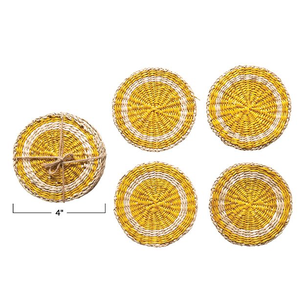 Round Woven Seagrass Placemat Set With Coaster