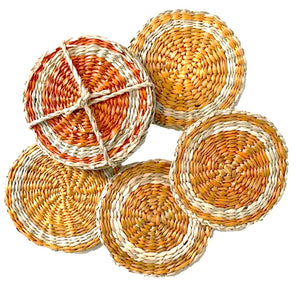 Orange Round Woven Seagrass Coaster Set of 4