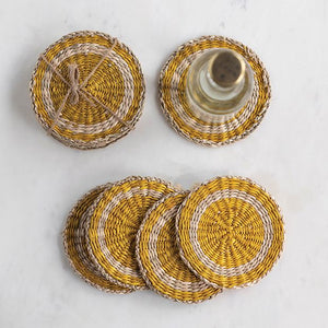 Orange Round Woven Seagrass Coaster Set of 4