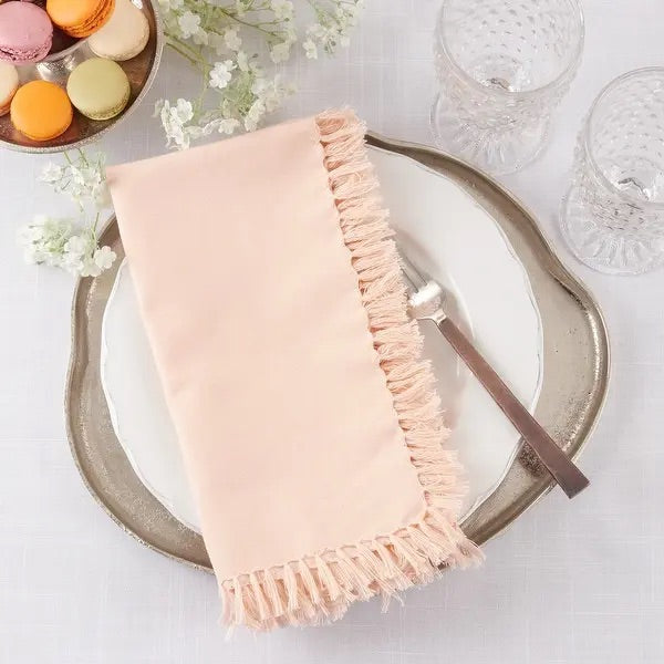 Saro Fringe Dinner Napkin, Peach, Set of 4